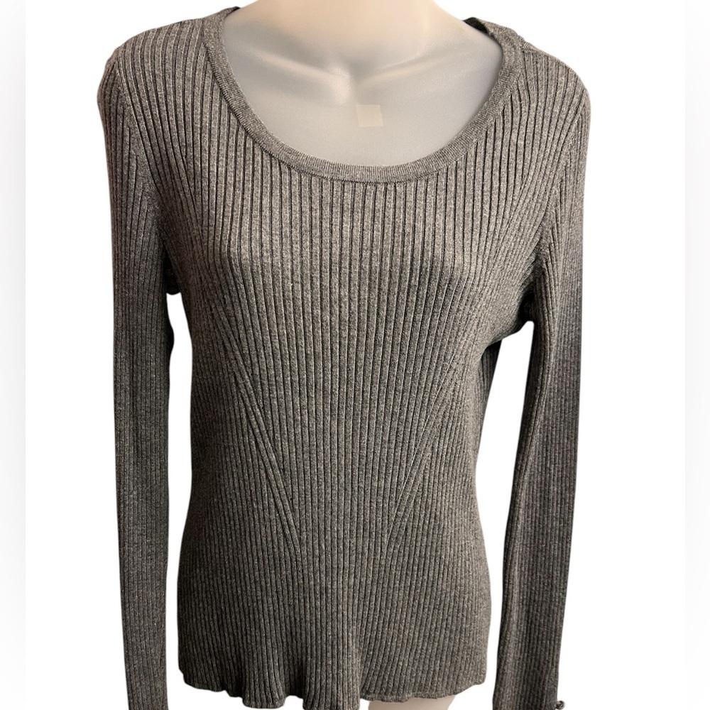 Roz & Ali Rib knit long-Sleeves fitted pullover sweater size Medium Gray